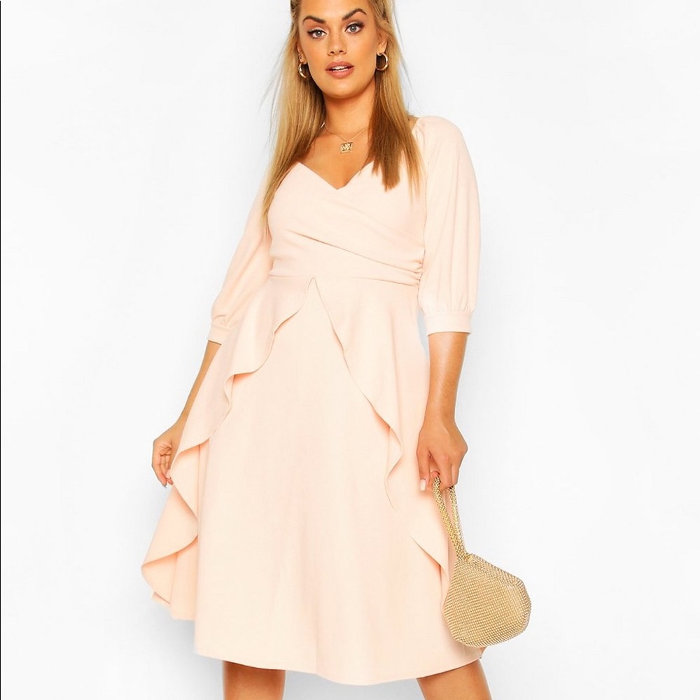 Plus blush pink ruffle detail midi dress boohoo